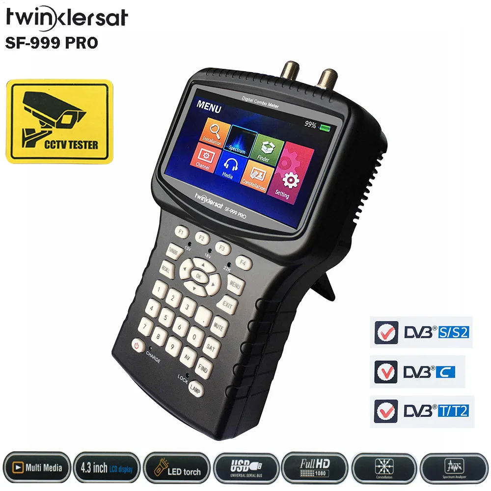 Twinkler SF-999 PRO HD комбинированный датчик сигнала измеритель 4 3 дюймов экран DVB-S2 DVB-T2