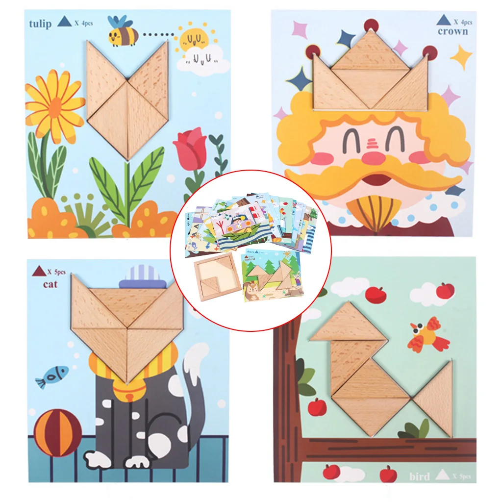 

Wooden Triangle Jigsaws Blocks Puzzles Early Educational Toys