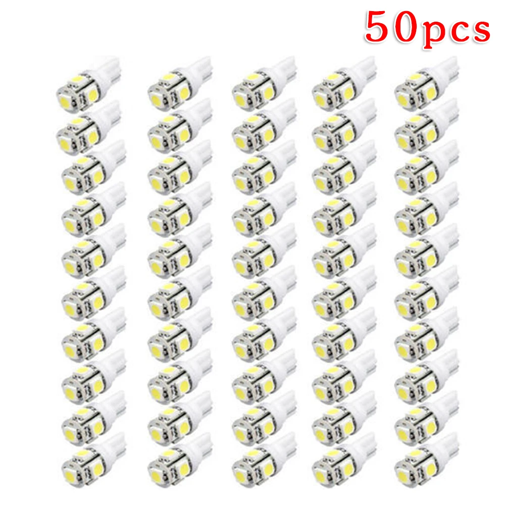 50 шт. белая клиновидная Светодиодная лампа T10 5-SMD 5050 W5W 2825 158 192 168 добавьте стиля и