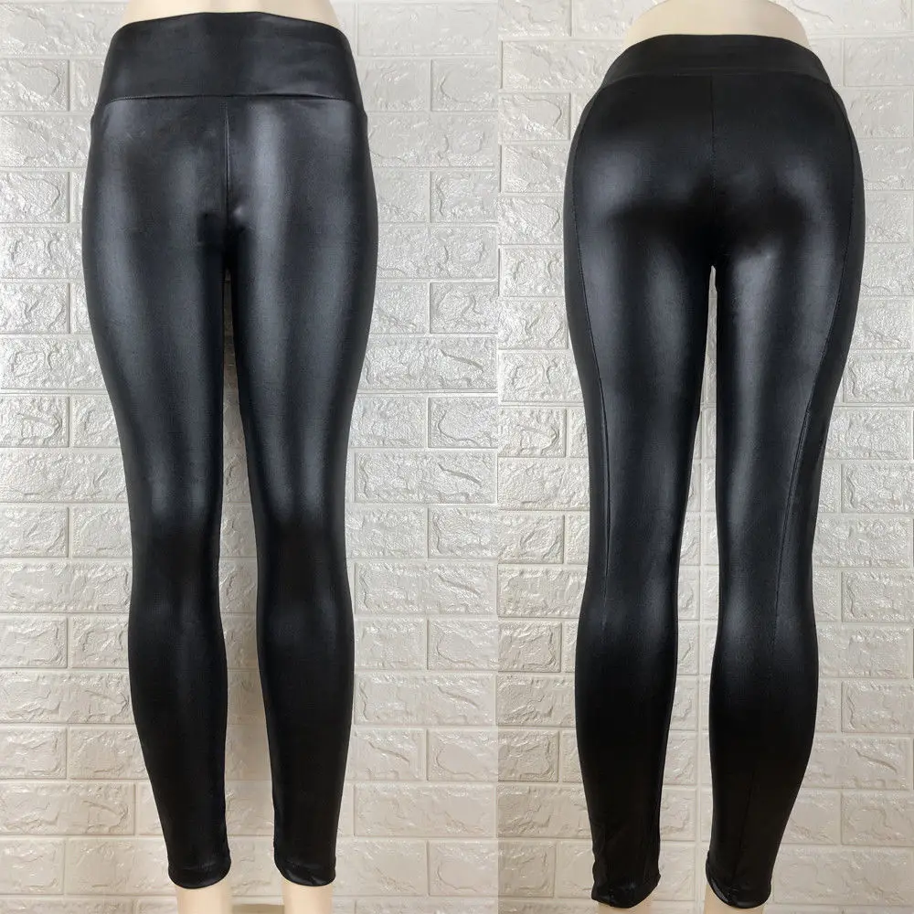 

Womens High Waist Slim Stretch Wet Faux Leather Skinny Tight Pants Leggings USA