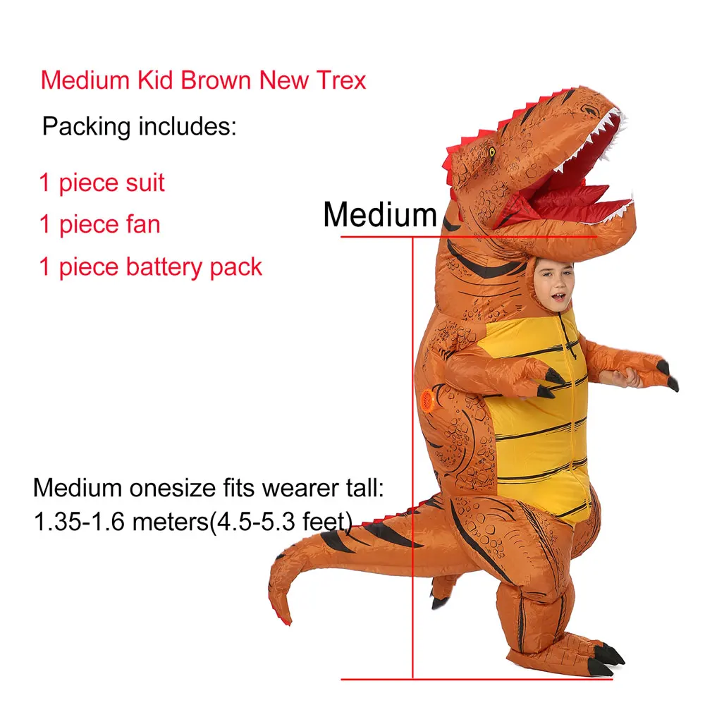 Medium Kid New Brown JYZCOS надувной костюм для детей и взрослых костюм динозавра нарядное платье динозавра из мультфильма костюм T-Rex карнавальный костюм - Цвет: Medium Kid New Brown