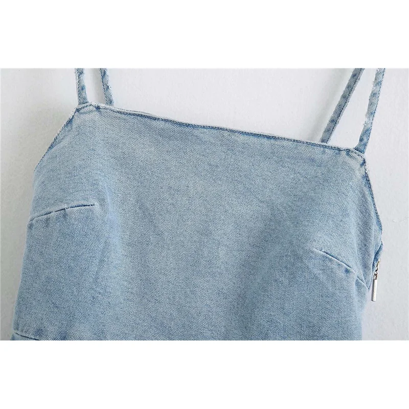 Женское джинсовое мини платье на бретельках повседневное винтажное с открытой