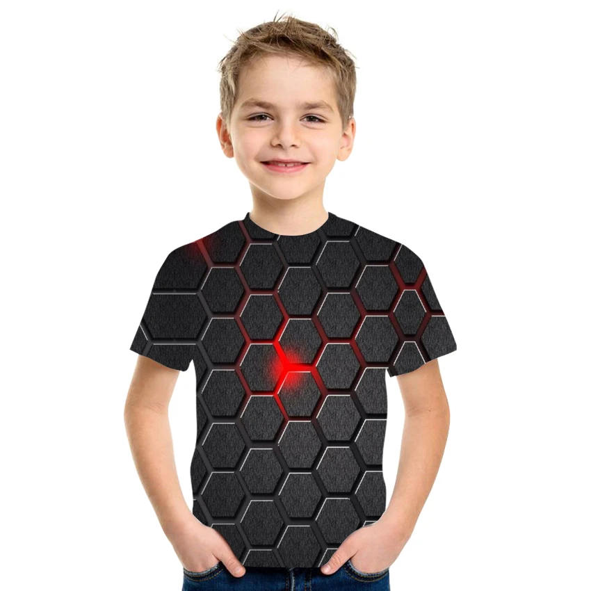 

2021 Summer 3D Printed Boy's T-shirt Short-sleeved Hip-hop Cool Pattern Casual Loose Clothing 4T-16T Size.