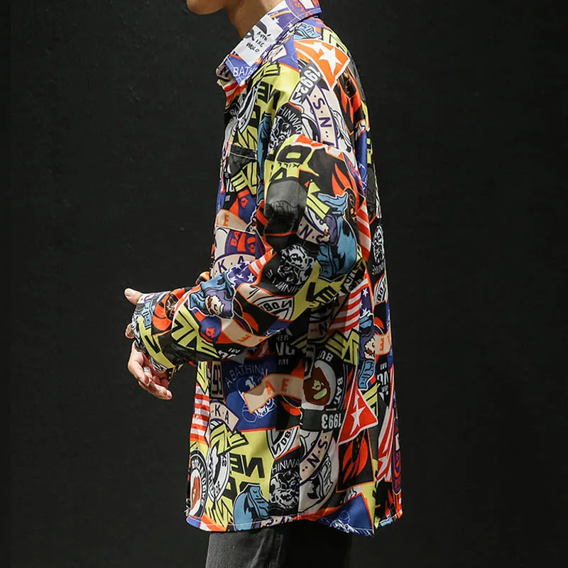 Рубашка мужская с длинным рукавом уличная одежда свободная блузка принтом