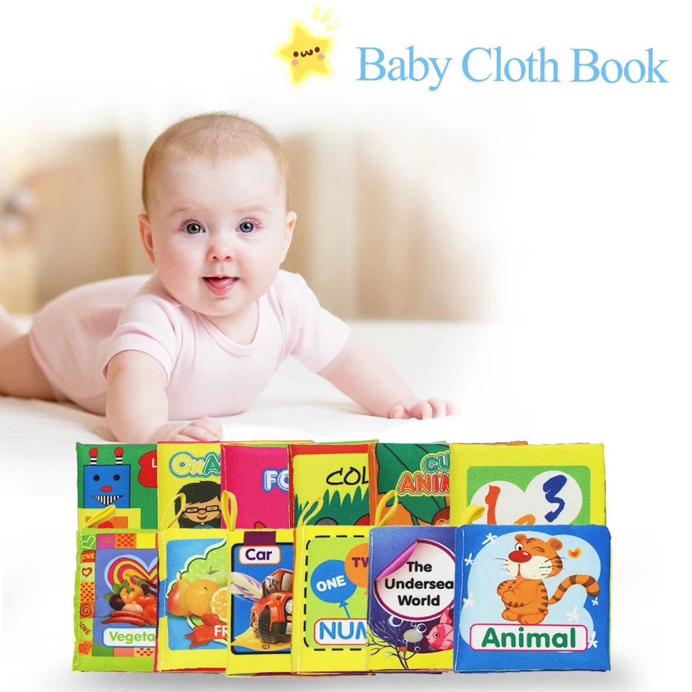 

12PCS/Set Infant Baby Soft Cloth Book Number Shape Food Cognitive Books Early Educational Toy 0- 12 Months Newborn Toddlers Gift