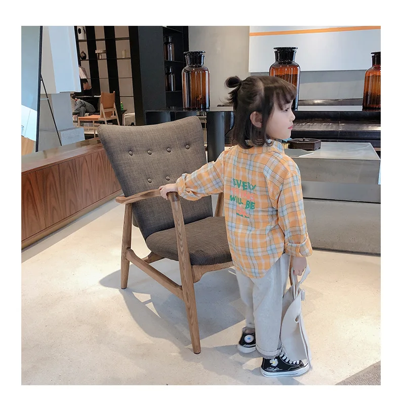 

WLG Girls Shirt Baby Plaid Shirt Autumn Spring Long Style Shirts Kids Girl Casual All Match Clothes for 2-7 Years