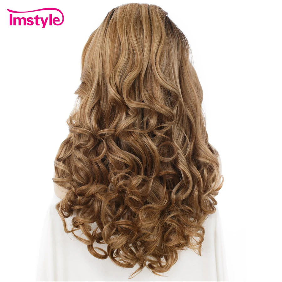 Imstyle черный Омбре коричневый парик синтетический фронта шнурка натуральные