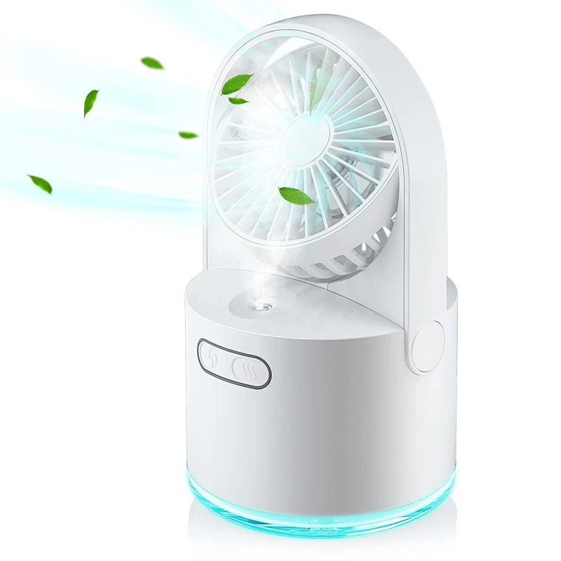 

Table Misting Fan USB Rechargeable Cooling Mist Fan Humidifier 300ML Large Water Tank And 7 Colorful Nightlight Spray Mister Fan