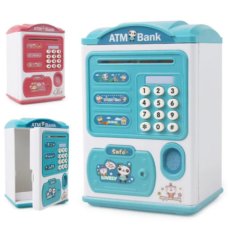 

Cartoon ATM Fingerprint Sensor Piggy Bank Password Music Automatic Rolling Money Safe Saving Box Children's Pretend Toy Gift