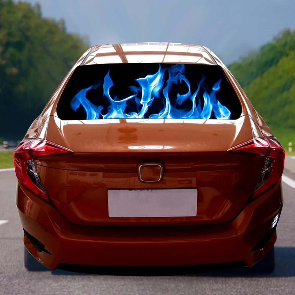 

Burning blue flame totem car rear window stickers truck SUV leather cartoon models