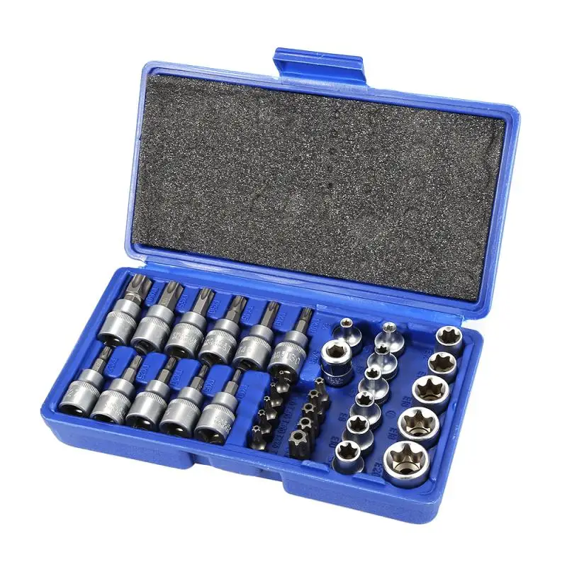 

34PCS Chrome Vanadium Steel Pressure Batch Sleeve Group Sets SleeveHead Machine Motor Socket Set Wrench Female Torx Male Hot HWC