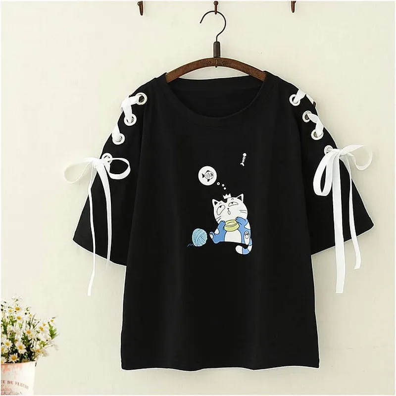 Футболка женская оверсайз с круглым вырезом милая рубашка рукавом до локтя и