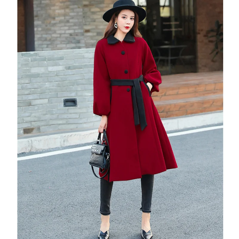 Винтажные длинные шерстяные пальто с рукавами-фонариками куртки Женская