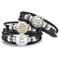 best friends jewelry quote best friends are the sisters we choose glass dome button leather woven bracelet for best friends gift