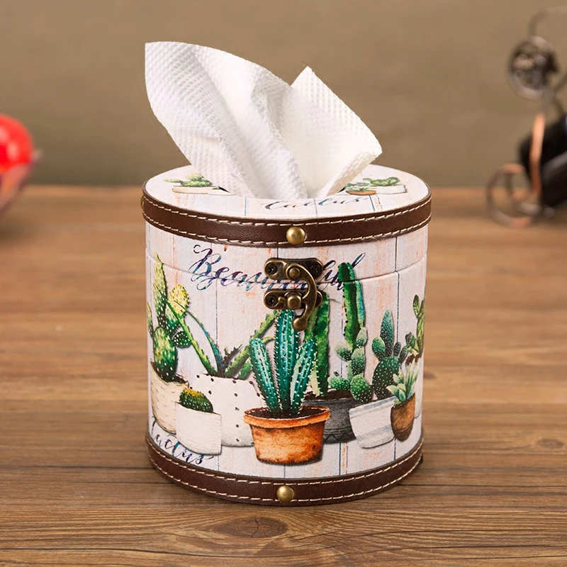 

Home Retro Creative Round Tssue Box Living Room Desktop Toilet Paper Tray