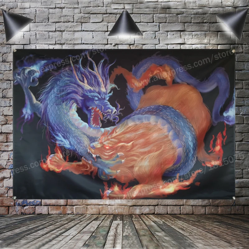 

Dragon Tiger Japanese Tattoo Art Poster Flag Banner Home Decoration Hanging Flag 4 Gromments In Corners 3*5FT 144*96CM