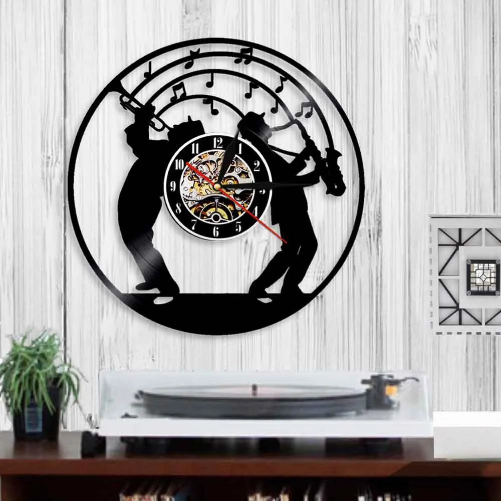 Музыкальные креативные настенные часы Jazz современный дизайн виниловые с записью
