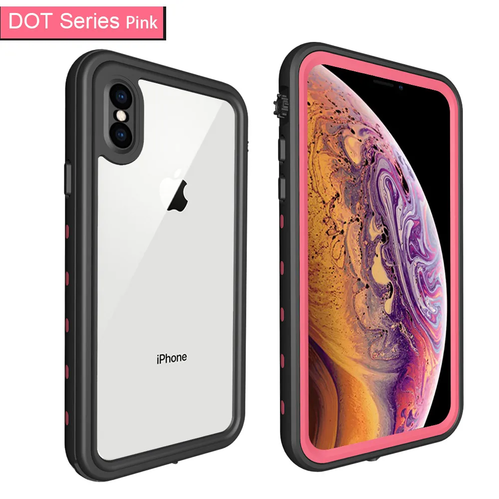 Dot Series Pink SHELLBOX IP68 Водонепроницаемый чехол для iPhone X XR XS MAX 8 7 Чехол пакет сумка Чехлы для телефона Coque водонепроницаемый чехол для телефона - Цвет: Dot Series Pink