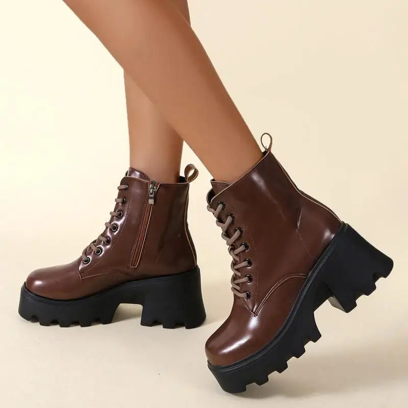 

Женские мотоциклетные ботинки на квадратном каблуке, на молнии, черные удобные женские ботинки на платформе, женская модная круглая привле...