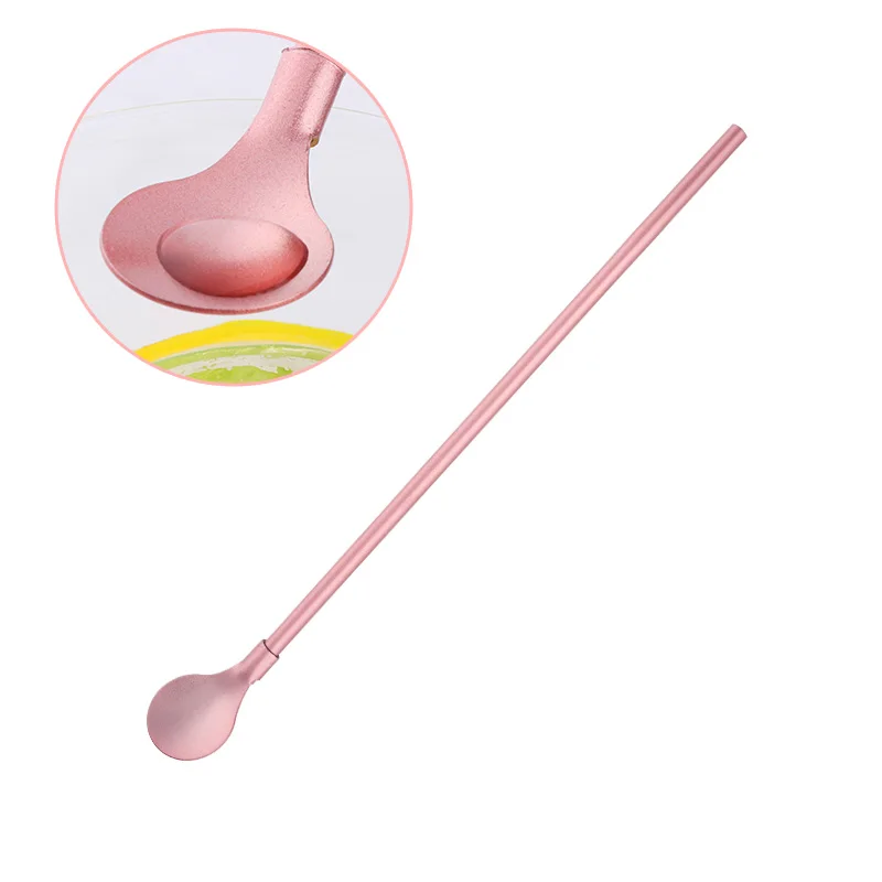8pcs pink 8 шт. Экологичная нержавеющая сталь длинная металлическая Питьевая соломинка с ложкой для перемешивания Подарочные Кисти Yerba mate Teaspoon bar аксессуары - Цвет: 8pcs pink