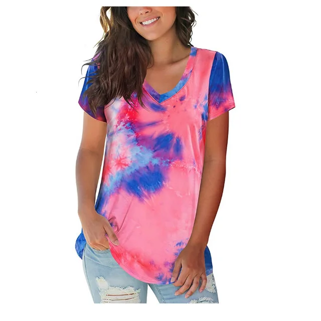 Женская футболка с принтом Повседневная Свободная коротким рукавом и V-образным