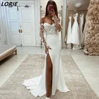 Элегантное свадебное платье LORIE с объемными цветами, открытыми плечами, без бретелек, с длинными рукавами, свадебные платья, платье невесты с высоким Боковым Разрезом