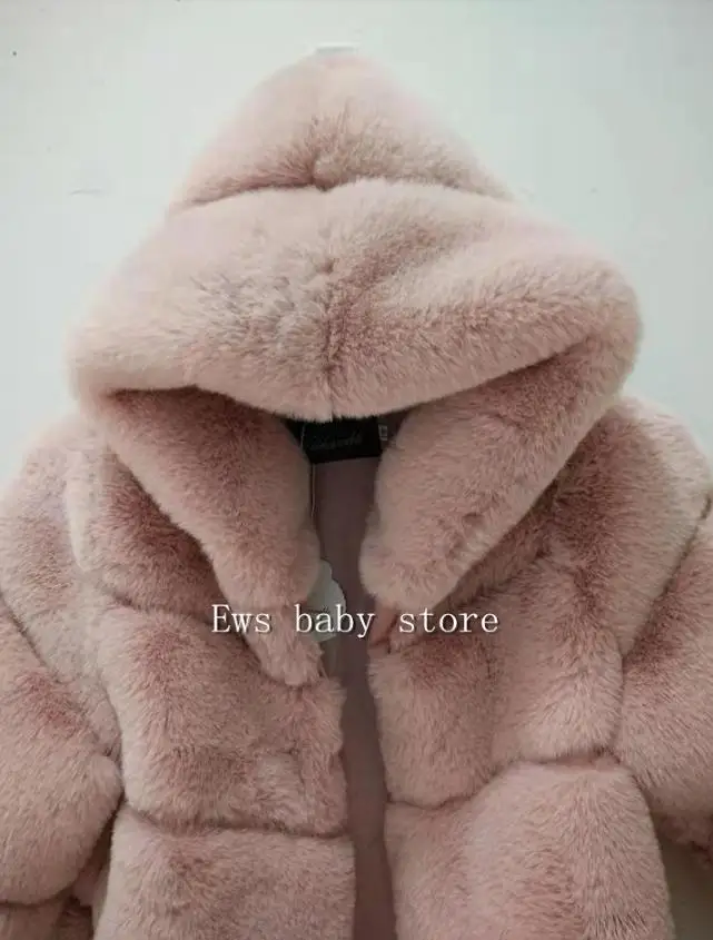 2-8 year Children's Faux Fur Coat Imitation Rex Rabbit Fur Girls Thicker kids Clothing Baby Winter warm Hooded Overcoat Y13