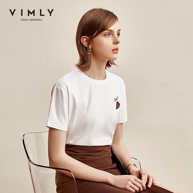 Женская футболка с принтом Vimly однотонная облегающая круглым вырезом и коротким