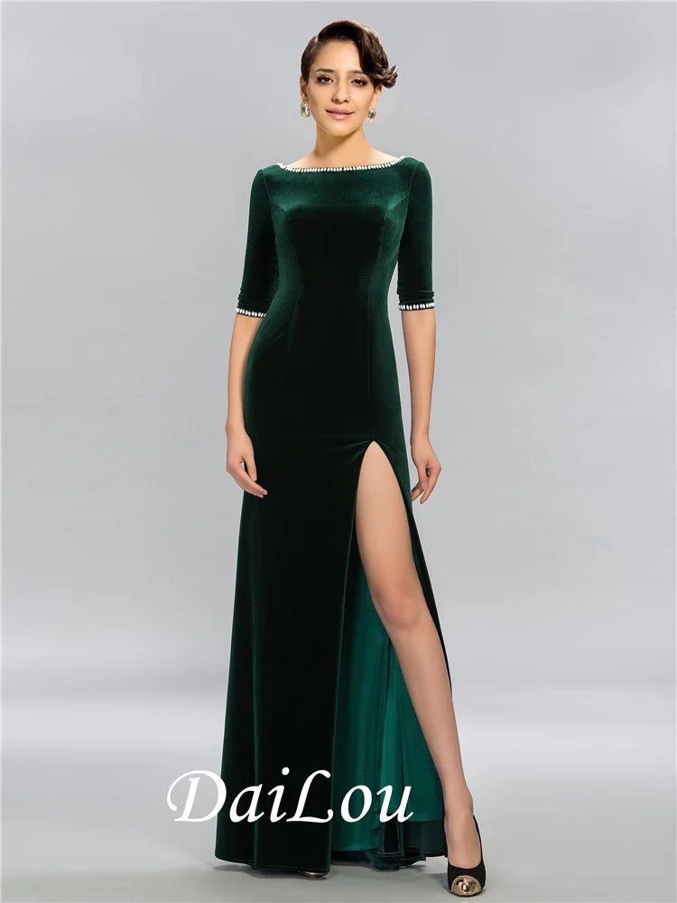 

All Sizes Bateau Velvet Half Sleeves Trumpet/Mermaid Floor-Length Beading Evening Dress 2021
