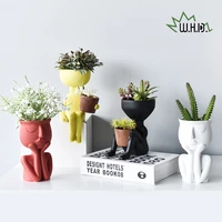 humanoid resin flower pot character sitting posture sculpture vase desktop flower arrangement container couple gift ornaments