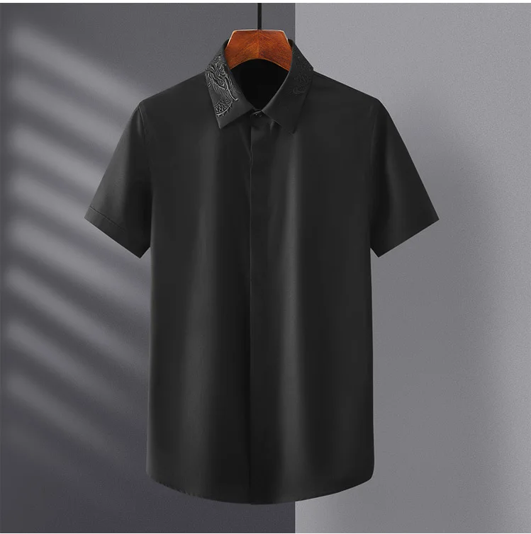 

New style short sleeve shirt men's embroidered Chinese style men's shirt men's korean fashion men Plus size clothing