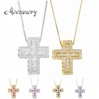 moonmory 2019 new arrivals 100 real 925 sterling silver 6 style double cross pendant long chian necklace with cz zircon jewelry