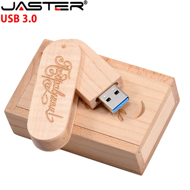 JASTER USB 3,0 логотип на заказ вращающийся деревянный usb+ коробка USB флэш-накопитель 4 Гб 16 г 32 Гб 64 г карта памяти для фотосъемки свадьбы