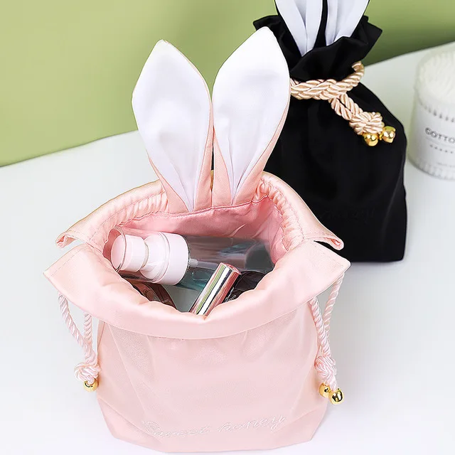 Cosmetic bag embroidery travel bag  women drawstring makeup bag makeup organizer bag solid color storage toiletry bag beauty bag