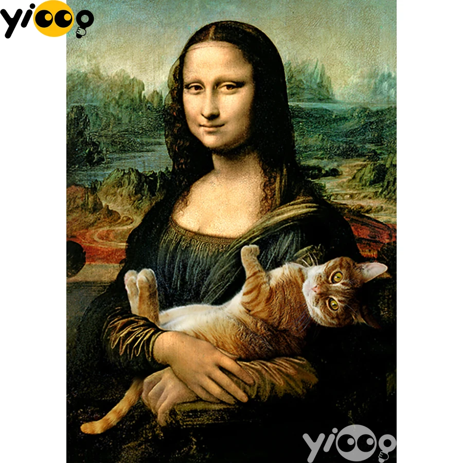 

Full Square/Round Drill Diamond Painting Cross Stitch Embroidery Mona Lisa and Cat Rhinestone Mosaic Home Decor Gift AX2254