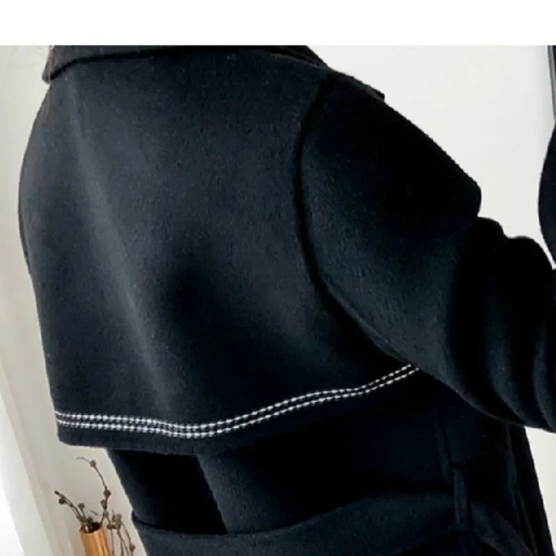 

Autumn and winter new style Korean woolen cashmere fashion woolen coat long temperament black woolen coat coat female trend