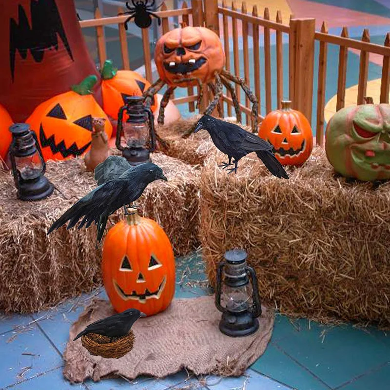 Хэллоуин ворон 3 style Реалистичная ручная работа Ворон со стеклянным птичьим