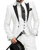 2020 Custom Made 3 Piece Formal Groom Wedding Dress Slim Fit White Men's Tuxedo Suit For Prom Party Men  Jacket+Vest+Pants