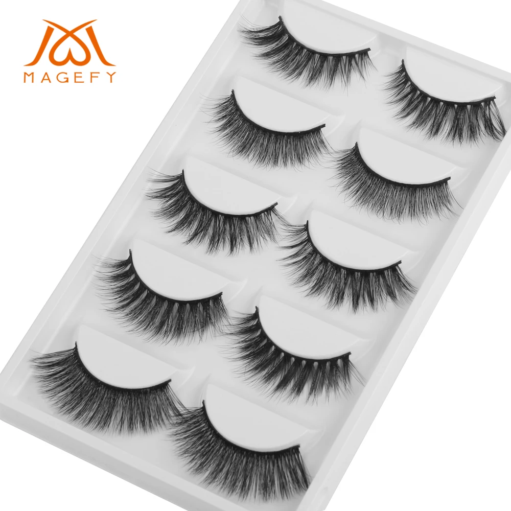 MAGEFY 5Pairs Mink Eyelashes Natural Long 3d Lashes Hand Made False Black Cotton Stalk Makeup Eyelash | Красота и здоровье