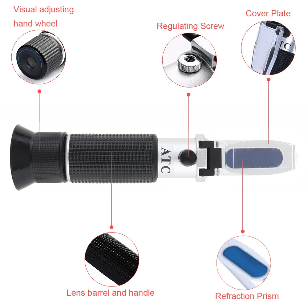 

Handheld 2 In 1 0-28% Salinity 0-32%Brix Adjustable Brix Salt Refractometer with Pipette Mini Screw Driver For Manual Focusing