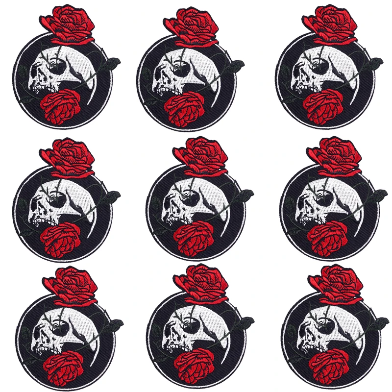 10 шт./компл. нашивка с черепом для одежды нашивки вышивкой красными цветами