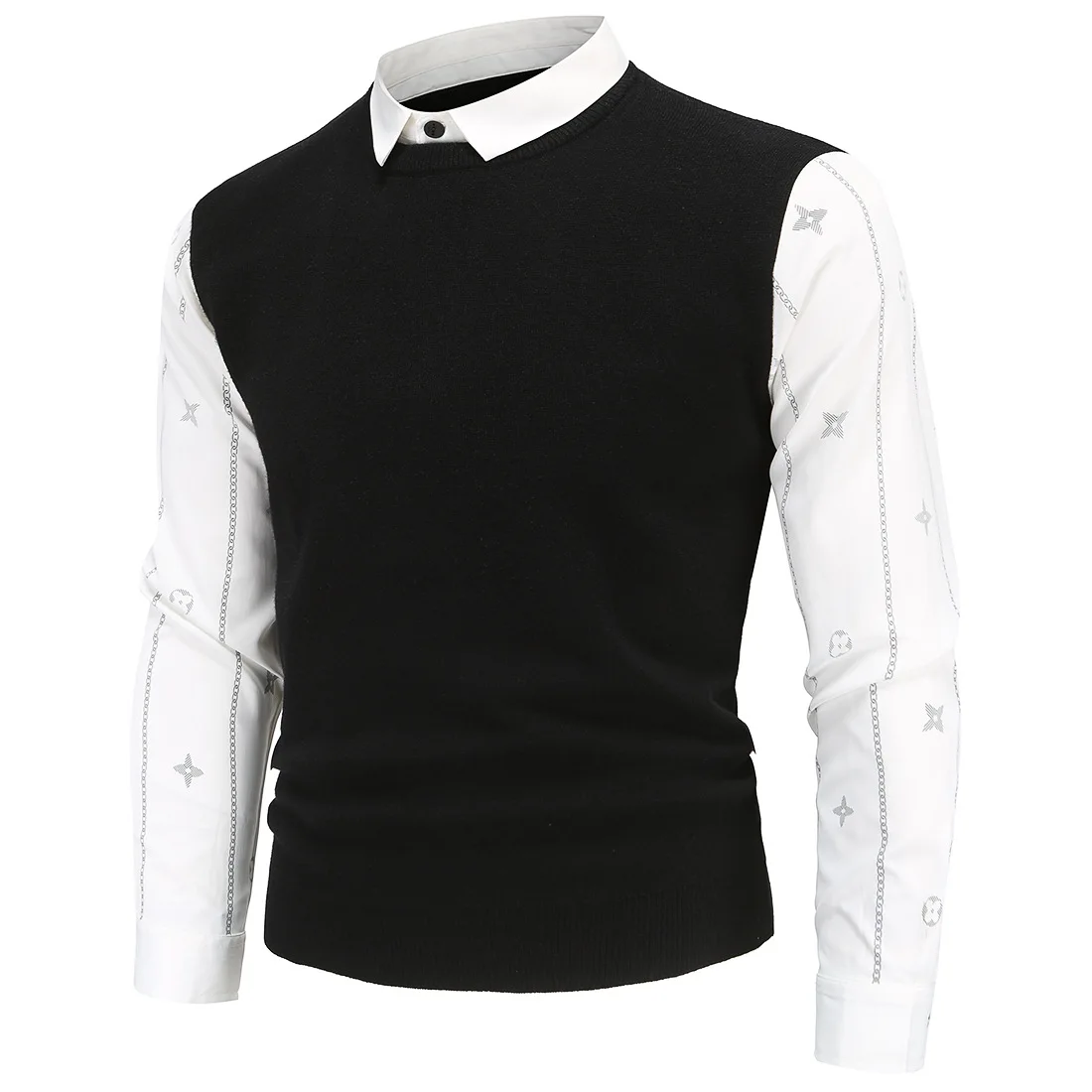 

Мужская облегающая одежда YM603 в британском стиле для отпуска, Осень-зима 2021, мужская рубашка с воротником, свитер с рукавами с принтом