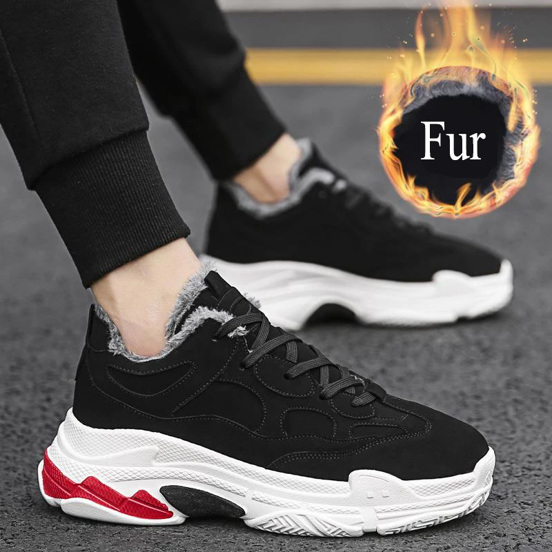 Черный Men Boots Winter With Fur Warm Snow Boots Men Winter Boots Shoes Men Footwear Fashion sneakers Shoes - Цвет: Черный