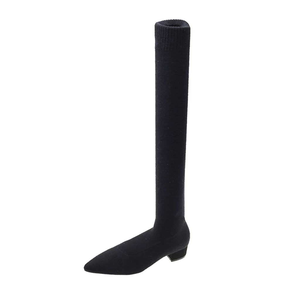 Модные женские зимние теплые эластичные вязаные чулки сапоги заостренный носок