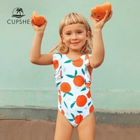 cupshe orange print high neck ruffle one piece swimsuit for girls toddler kids swimsuit 2021 children bathing suits 2 12 years