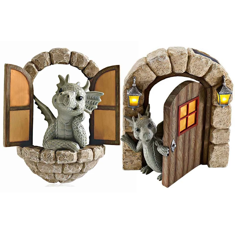 

Dragon Statue Solar Garden Decoration Dragon Open The Door Window Figure Sculpture Home Outdoor Garden Decoration