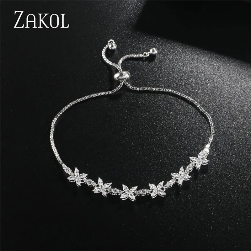 ZAKOL Модные женские свадебные вечерние праздничные подарки Cz Циркон Цветы цепи