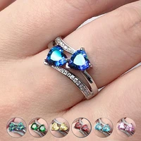 fashion elegant silver color double heart ring cubic rings for women princess wedding engaent party ringc1323