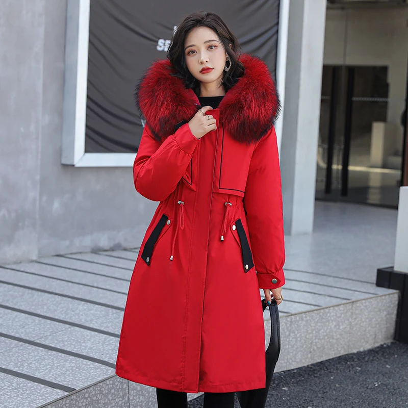 Women Detachable Wool Liner Thickened Jackets Winter Adjustable Waist Coats New Fur Collar Long Hooded Parkas Three Ways To Wear