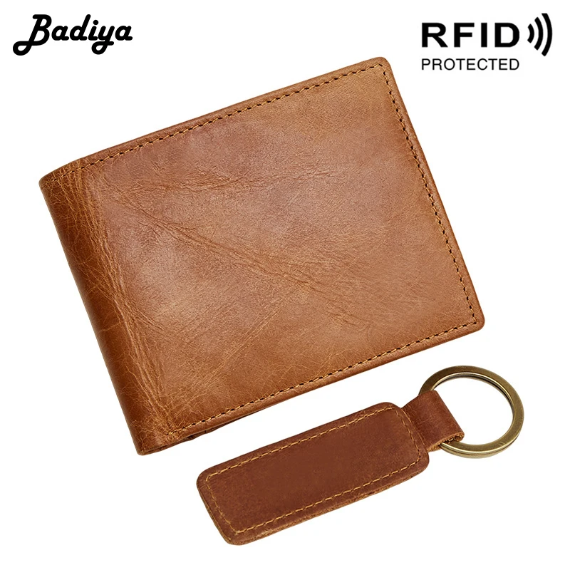 Винтажный Мужской кошелек RFID Противоугонная кисть из натуральной кожи брелок
